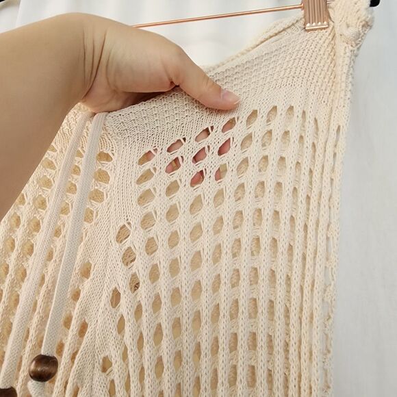 Blanco S Boho Crochet Flare Pants Open Knit Fabric Tan Beige Coastal Cowgirl NWT - Picture 6 of 12